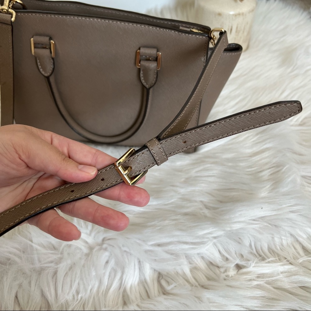 Michael Kors Selma Saffiano Leather Satchel in taupe - Picture 6 of 15